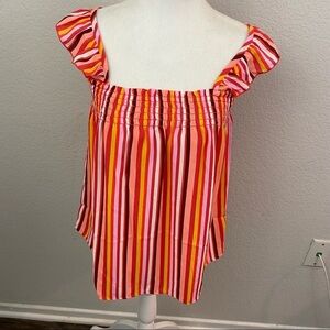 LOFT Outlet Square Neck Ruffle Strap Stripe Baby Doll Blouse Small NWT